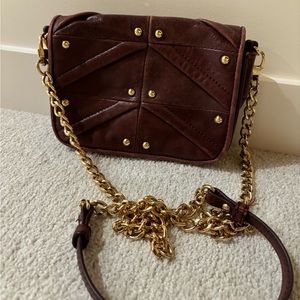 Badgley Mischka Leather Studded Crossbody Bag with Chain Strap
